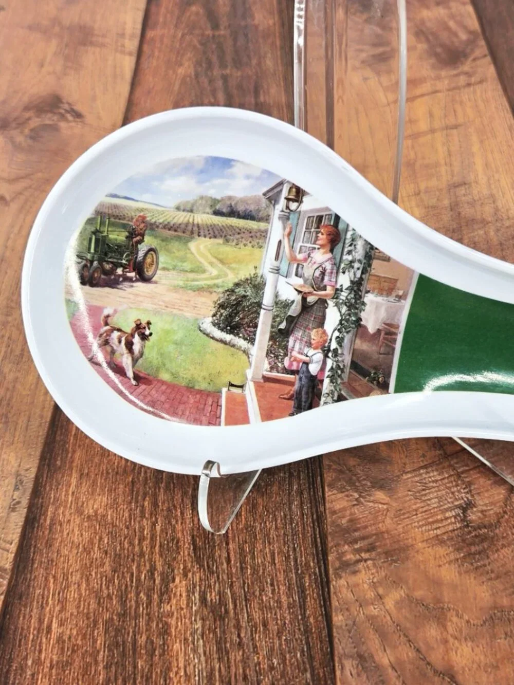 Licensed John Deere NOS Melamine Farm Family Scene Spoon Rest Original Stickers